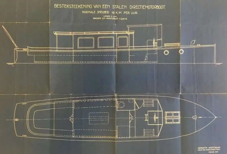 Blueprint registered monument, boat Jonckvrouw, 1928